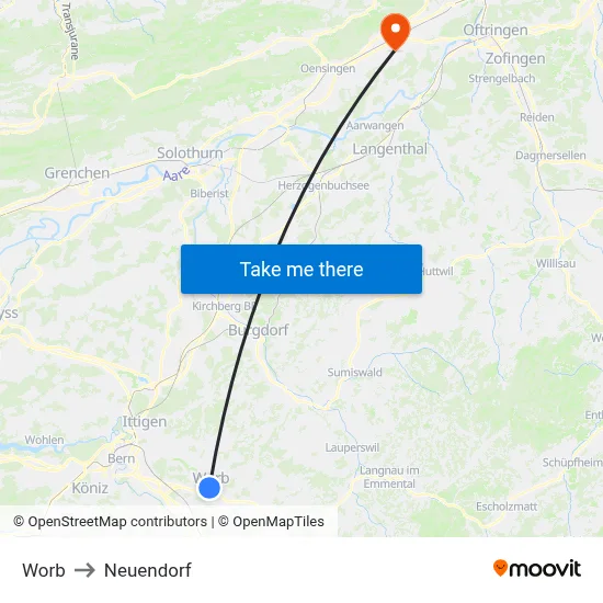 Worb to Neuendorf map