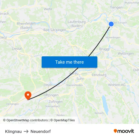 Klingnau to Neuendorf map