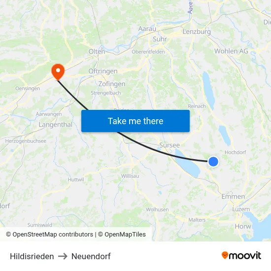 Hildisrieden to Neuendorf map