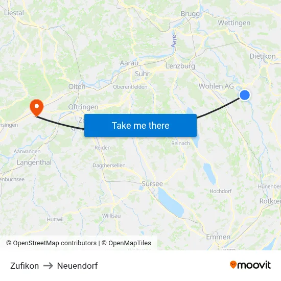 Zufikon to Neuendorf map