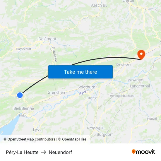 Péry-La Heutte to Neuendorf map