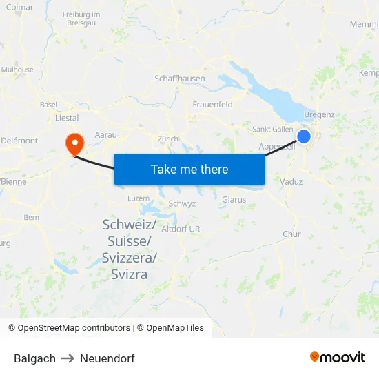 Balgach to Neuendorf map