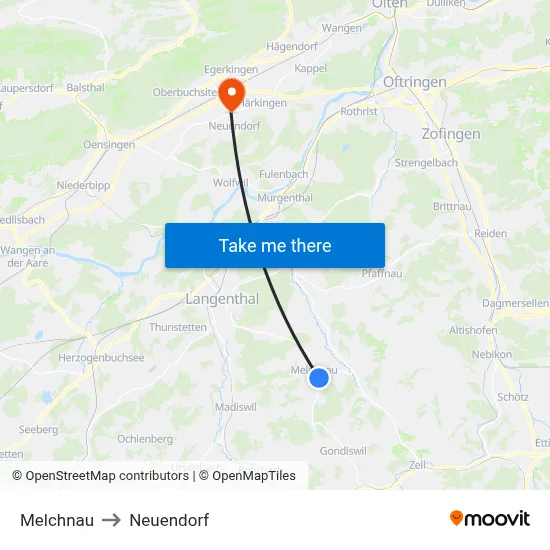 Melchnau to Neuendorf map