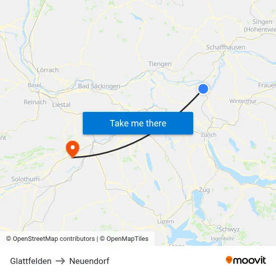 Glattfelden to Neuendorf map