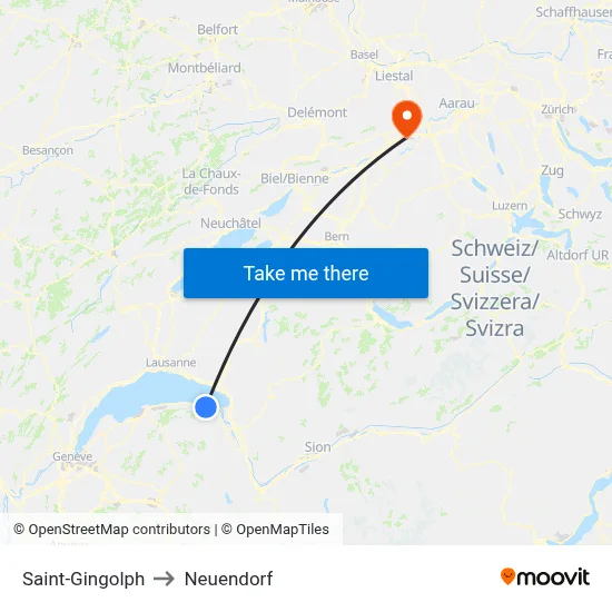 Saint-Gingolph to Neuendorf map