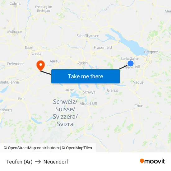 Teufen (Ar) to Neuendorf map