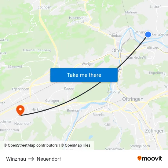 Winznau to Neuendorf map