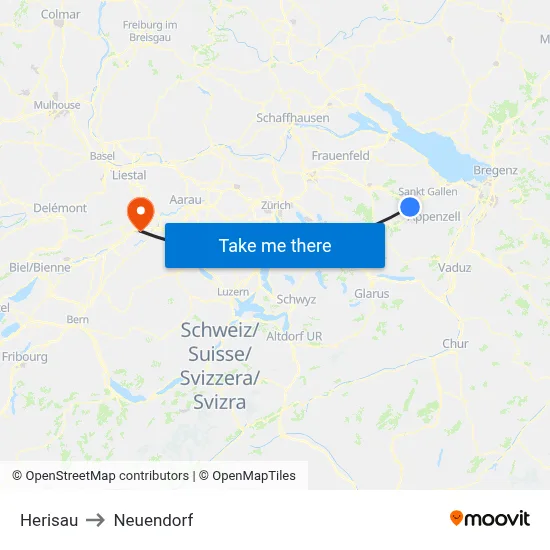 Herisau to Neuendorf map
