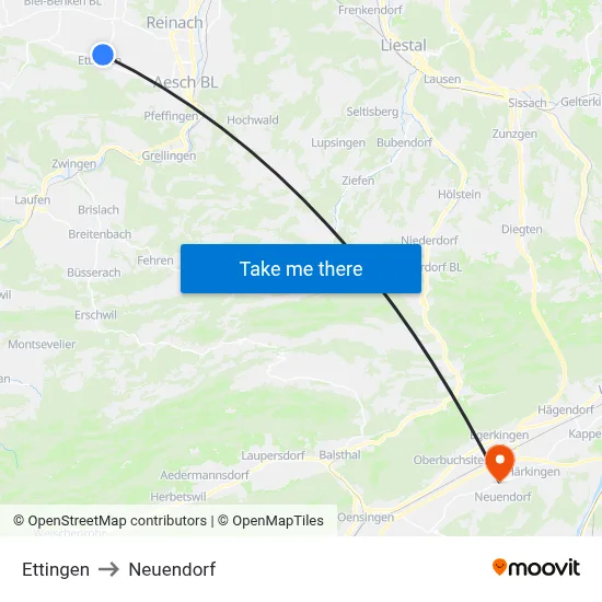 Ettingen to Neuendorf map