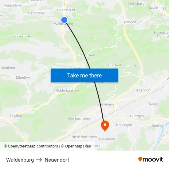 Waldenburg to Neuendorf map