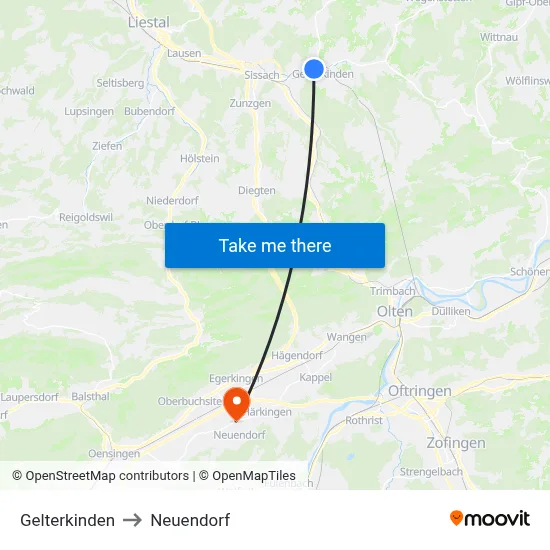 Gelterkinden to Neuendorf map