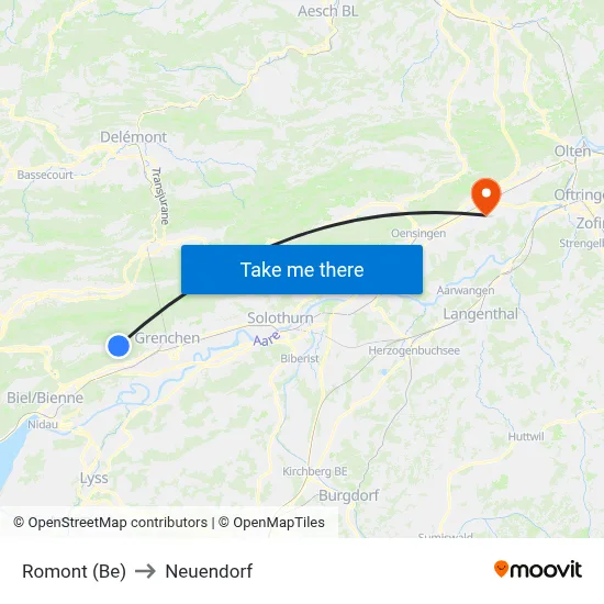 Romont (Be) to Neuendorf map