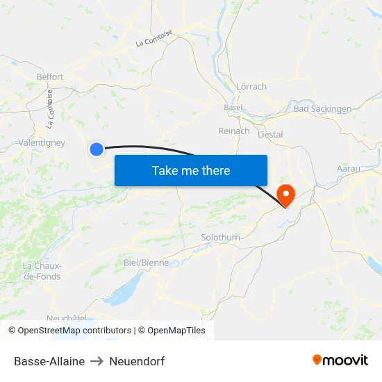 Basse-Allaine to Neuendorf map