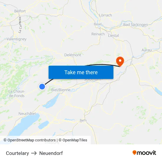 Courtelary to Neuendorf map