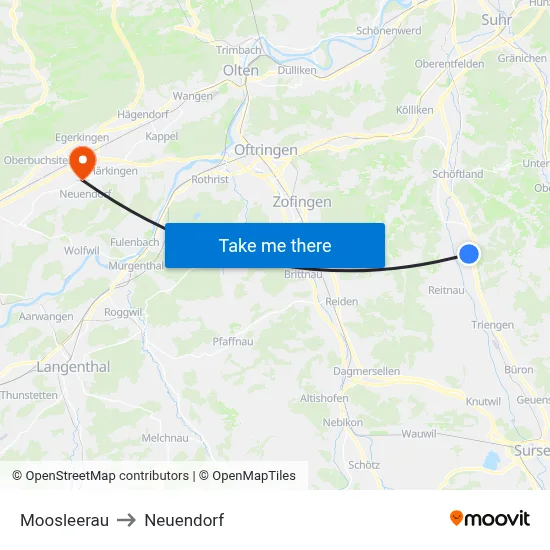 Moosleerau to Neuendorf map