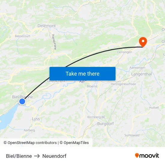 Biel/Bienne to Neuendorf map