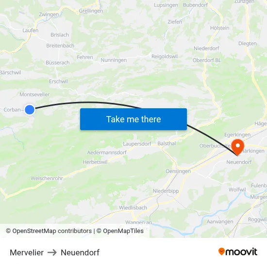 Mervelier to Neuendorf map