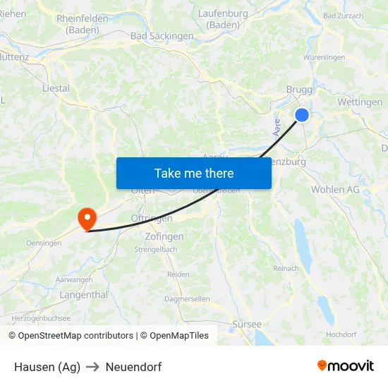 Hausen (Ag) to Neuendorf map
