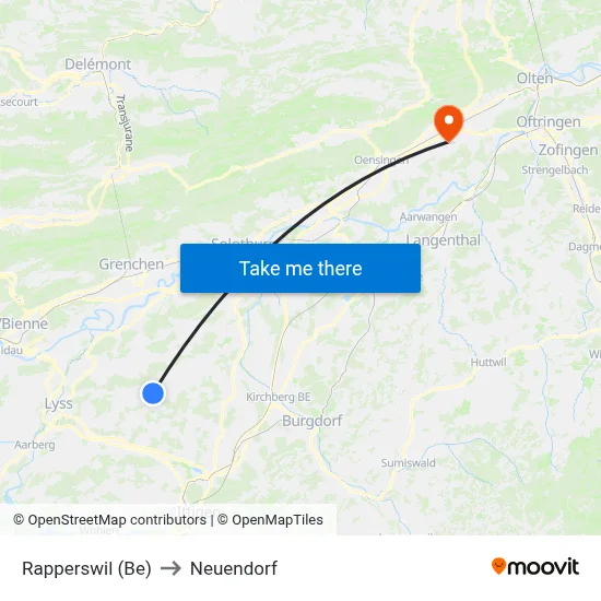 Rapperswil (Be) to Neuendorf map