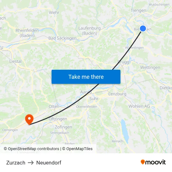 Zurzach to Neuendorf map