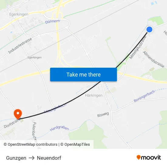 Gunzgen to Neuendorf map