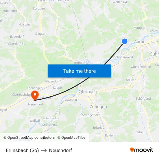 Erlinsbach (So) to Neuendorf map