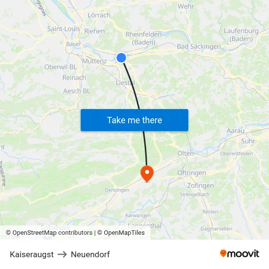 Kaiseraugst to Neuendorf map