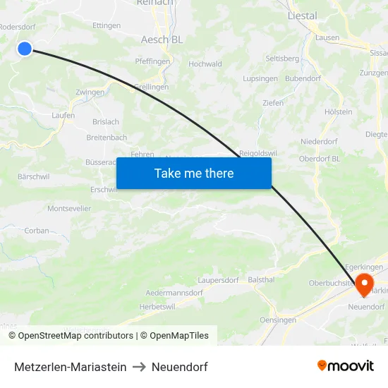 Metzerlen-Mariastein to Neuendorf map