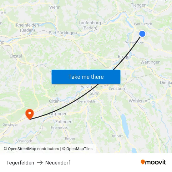 Tegerfelden to Neuendorf map