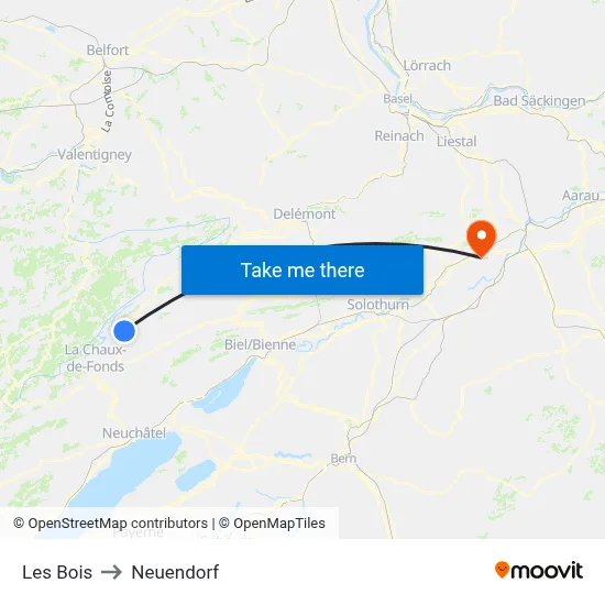 Les Bois to Neuendorf map