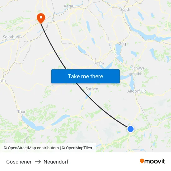 Göschenen to Neuendorf map