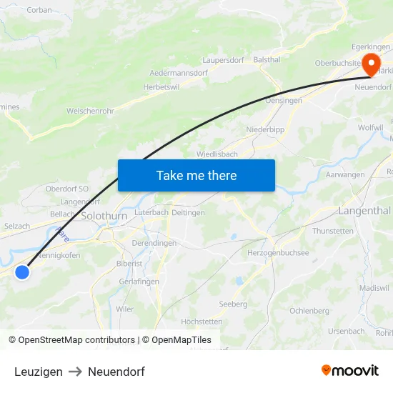 Leuzigen to Neuendorf map