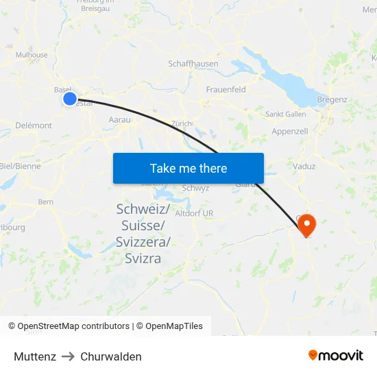 Muttenz to Churwalden map