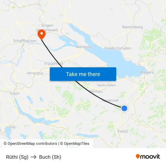 Rüthi (Sg) to Buch (Sh) map