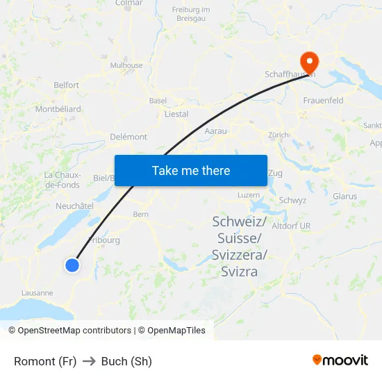Romont (Fr) to Buch (Sh) map