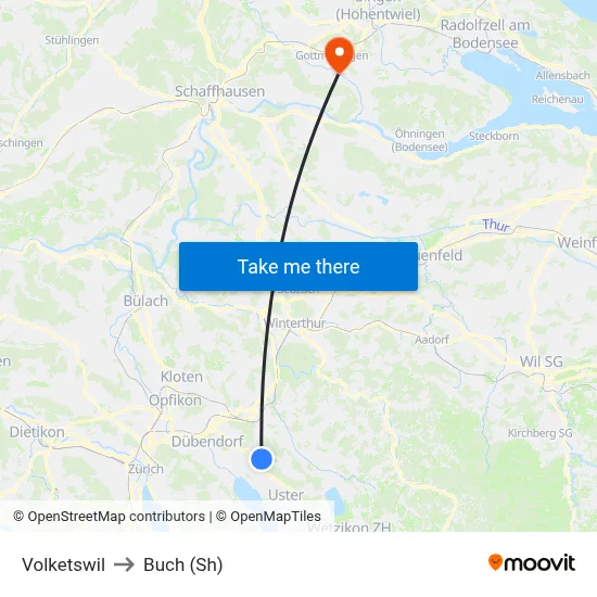 Volketswil to Buch (Sh) map