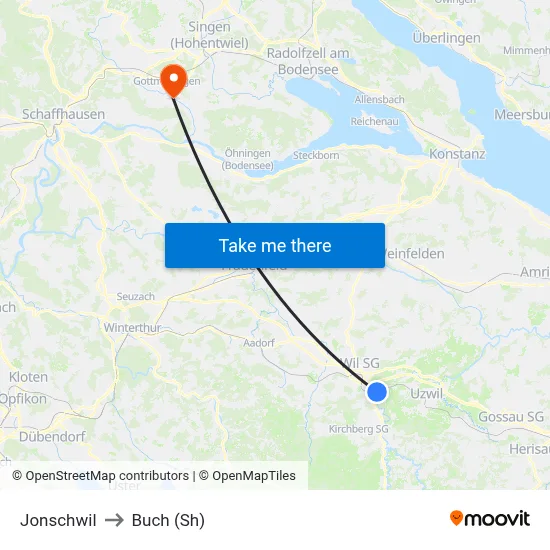 Jonschwil to Buch (Sh) map