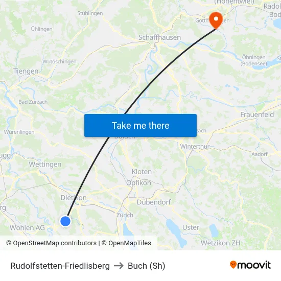 Rudolfstetten-Friedlisberg to Buch (Sh) map