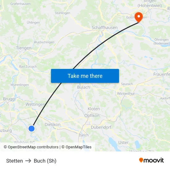 Stetten to Buch (Sh) map