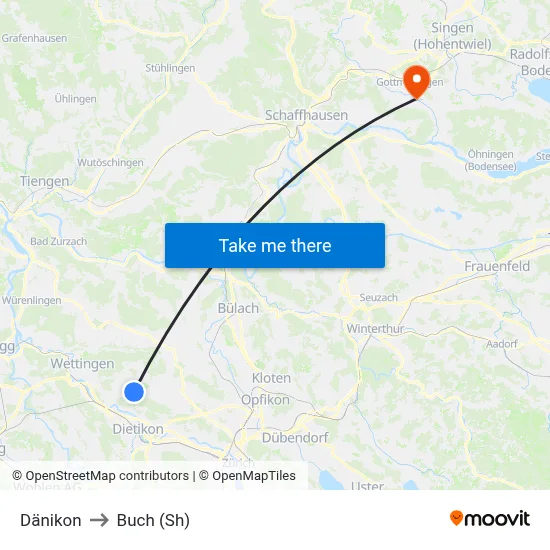 Dänikon to Buch (Sh) map