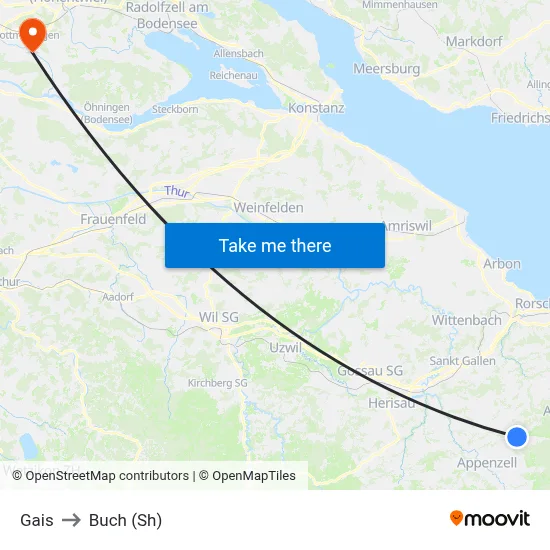 Gais to Buch (Sh) map