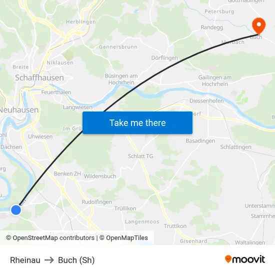 Rheinau to Buch (Sh) map