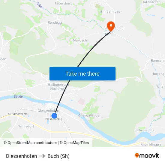 Diessenhofen to Buch (Sh) map