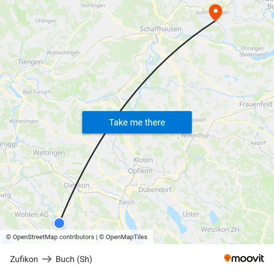 Zufikon to Buch (Sh) map