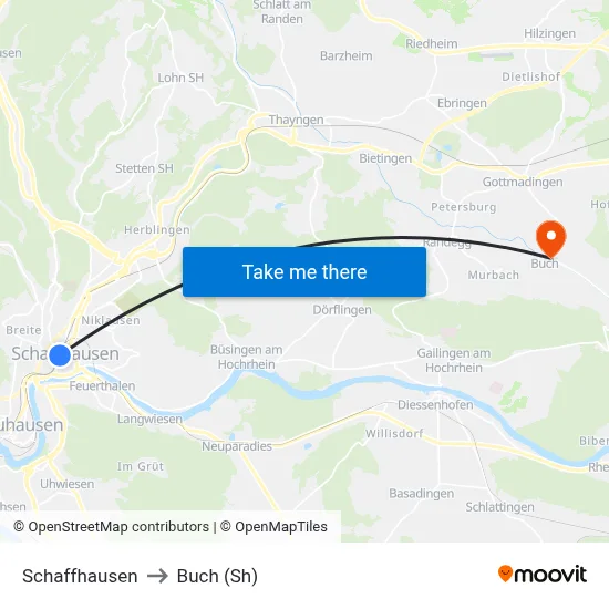 Schaffhausen to Buch (Sh) map