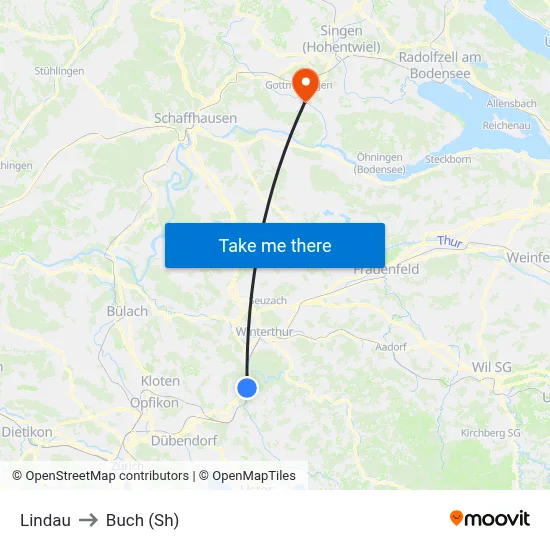 Lindau to Buch (Sh) map