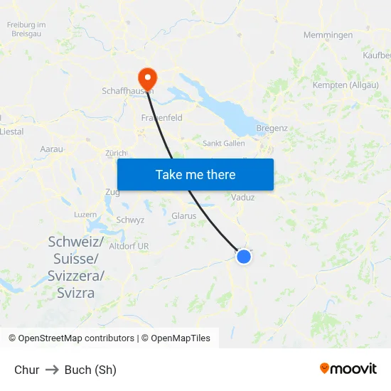 Chur to Buch (Sh) map