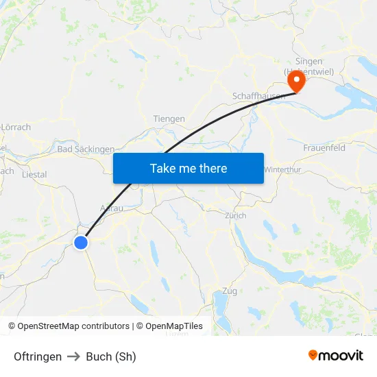 Oftringen to Buch (Sh) map