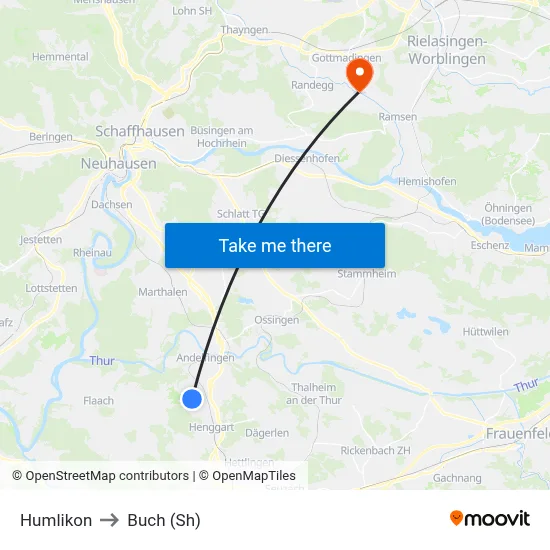 Humlikon to Buch (Sh) map