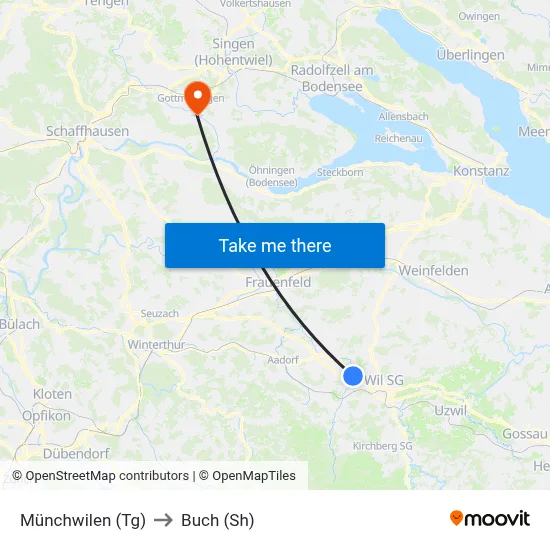Münchwilen (Tg) to Buch (Sh) map